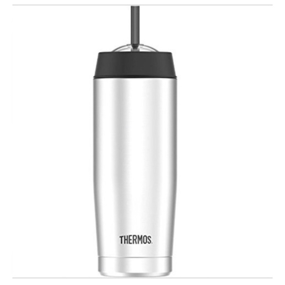 Thermos 16 Oz. Vacuum Insulated Stainless Steel silver Cold Cup with Straw new‎